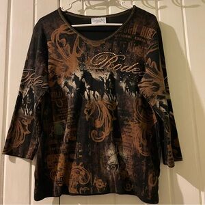 CACTUS BAY y2k bling horse rodeo tee-X-large EUC
